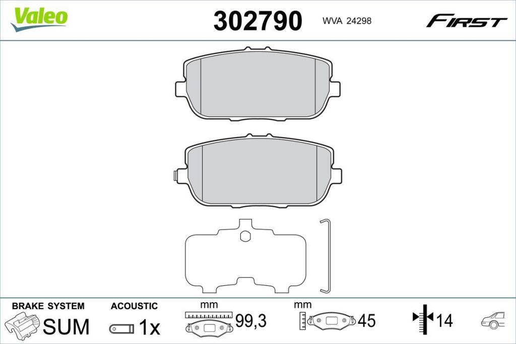Jogo de 4 pastilhas de travão VALEO ref. 302790